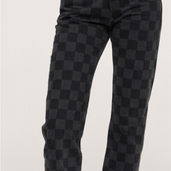 Mango jeans in charcoal black and dark grey checkered print. BNWT - Picture 4 of 11
